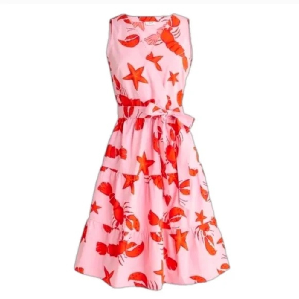 J. Crew Pink Lobster and Starfish Wrap Sundress 🦞🦀